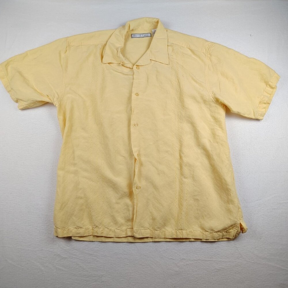 Monte Carlo Linen Blend Shirt Mens XL Yellow Short Sleeve
